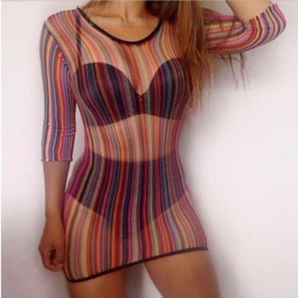 JAWBREAKER- Rainbow knit fishnet dress - Picture 2 of 2